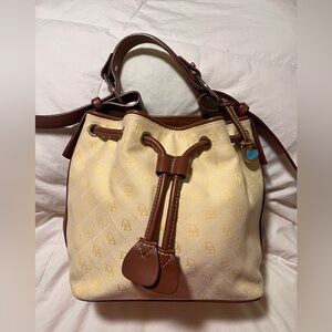 Dooney & Bourke Butter Yellow Canvas and Brown Leather Shoulder Bag